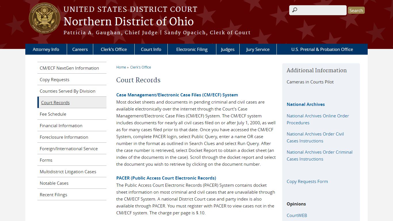 Court Records | Northern District of Ohio | United States District Court